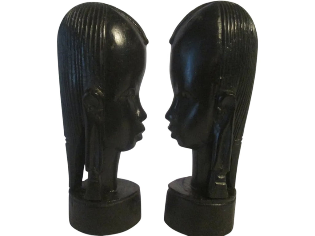 Cabeças Indiginas Africanas De Èbano Originais 10 Cms.
