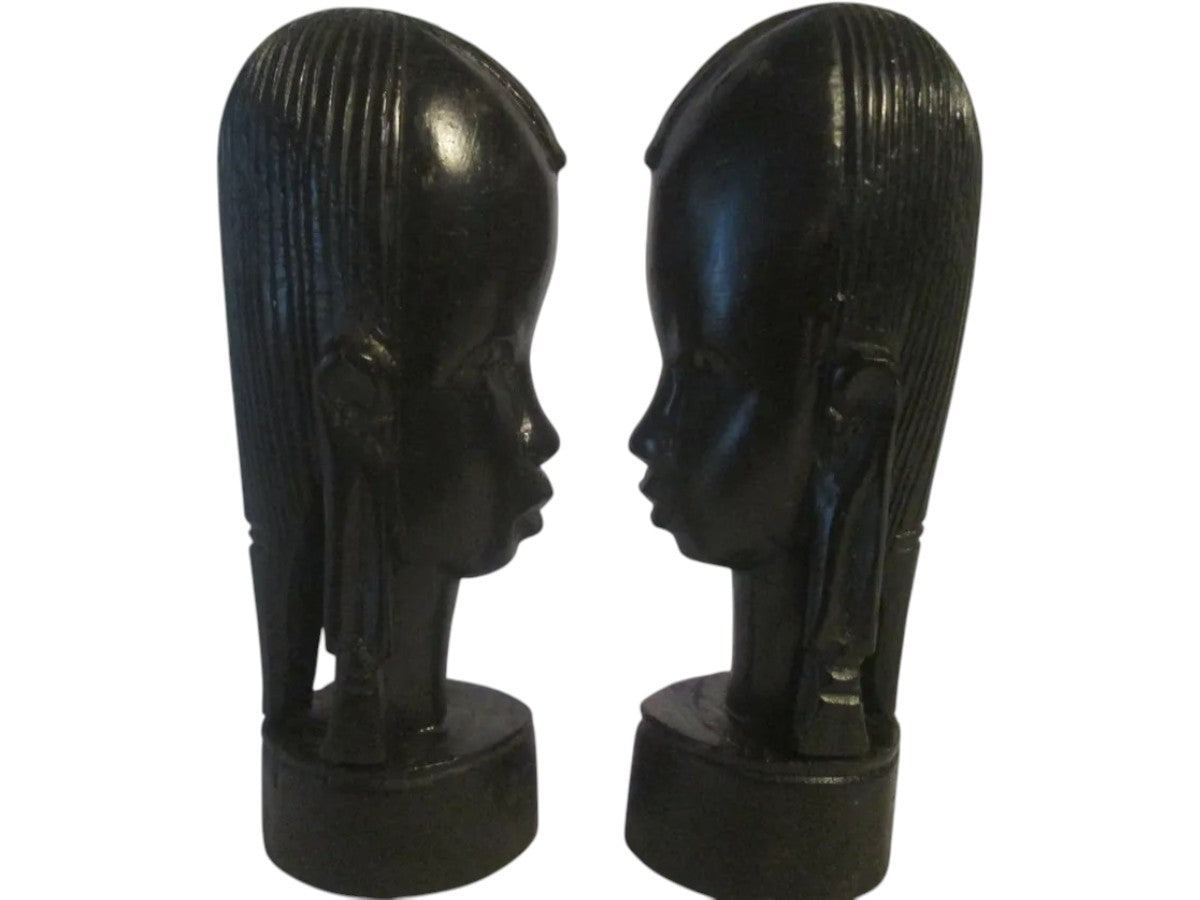 Cabeças Indiginas Africanas De Èbano Originais 10 Cms.