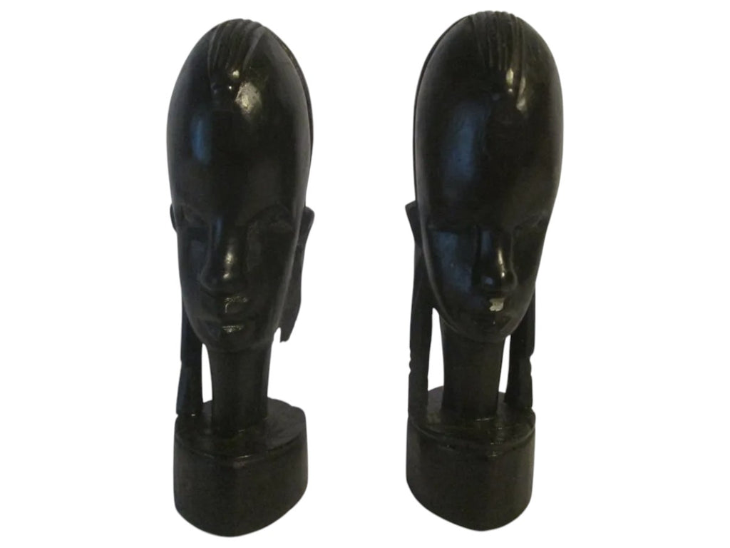Cabeças Indiginas Africanas De Èbano Originais 10 Cms.