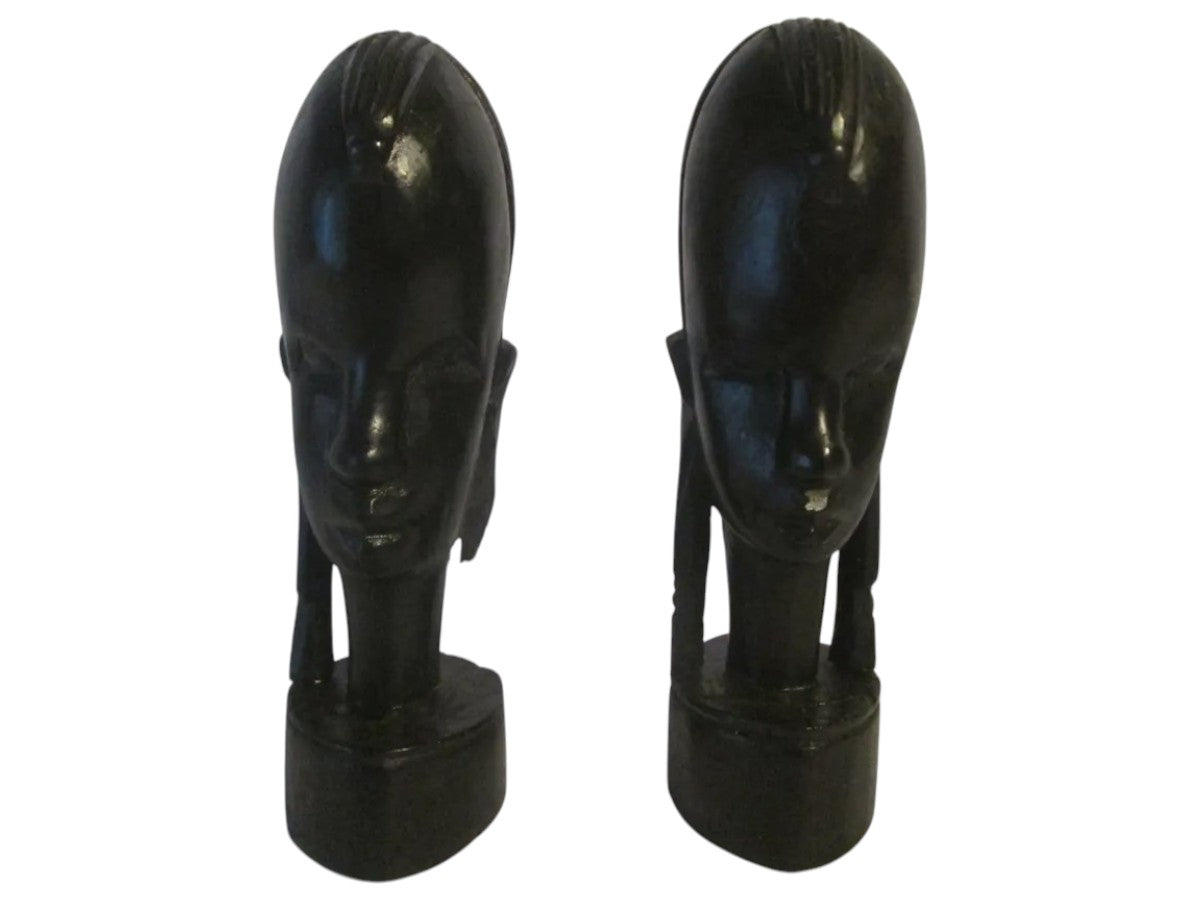 Cabeças Indiginas Africanas De Èbano Originais 10 Cms.