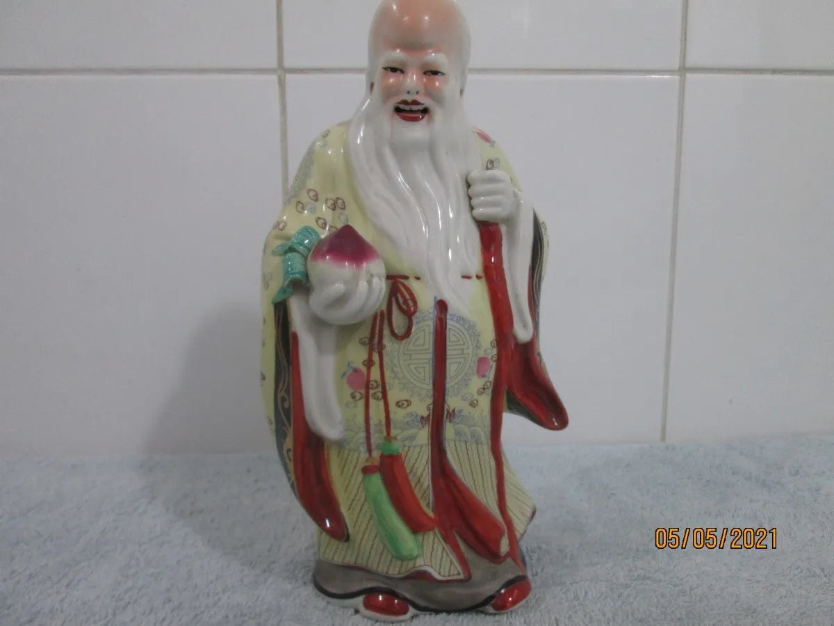 Deus da Longevidade Shou Lao em Porcelana Japonesa 25cm – Antigo e Raro