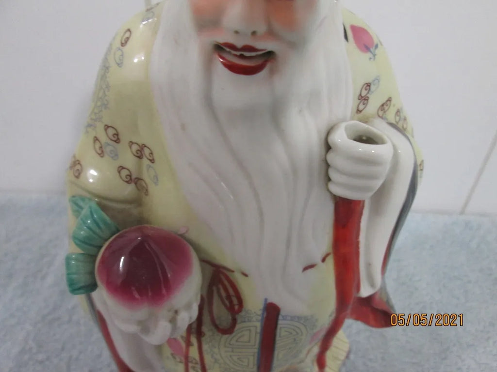 Deus da Longevidade Shou Lao em Porcelana Japonesa 25cm – Antigo e Raro