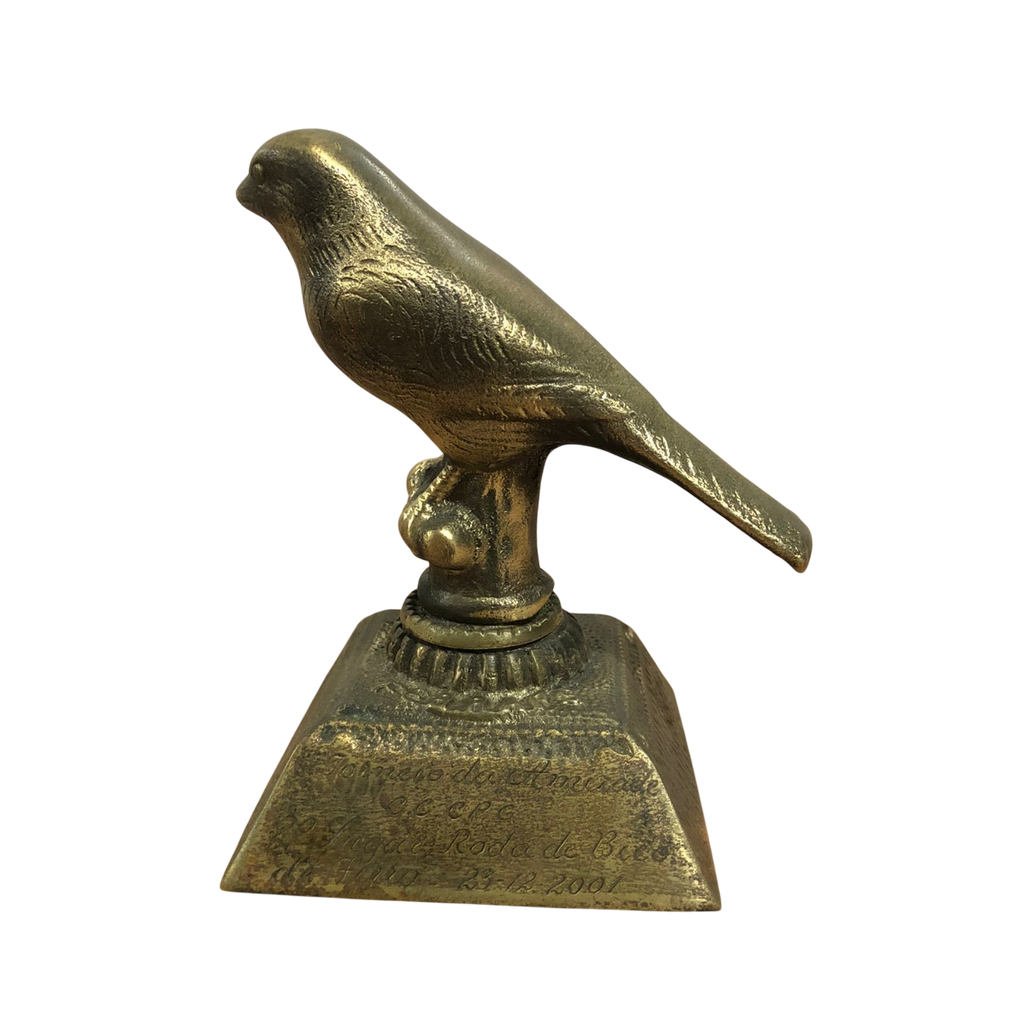 Estatueta Tipo Troféu Bronze Maciço Pássaro Pardal Canário