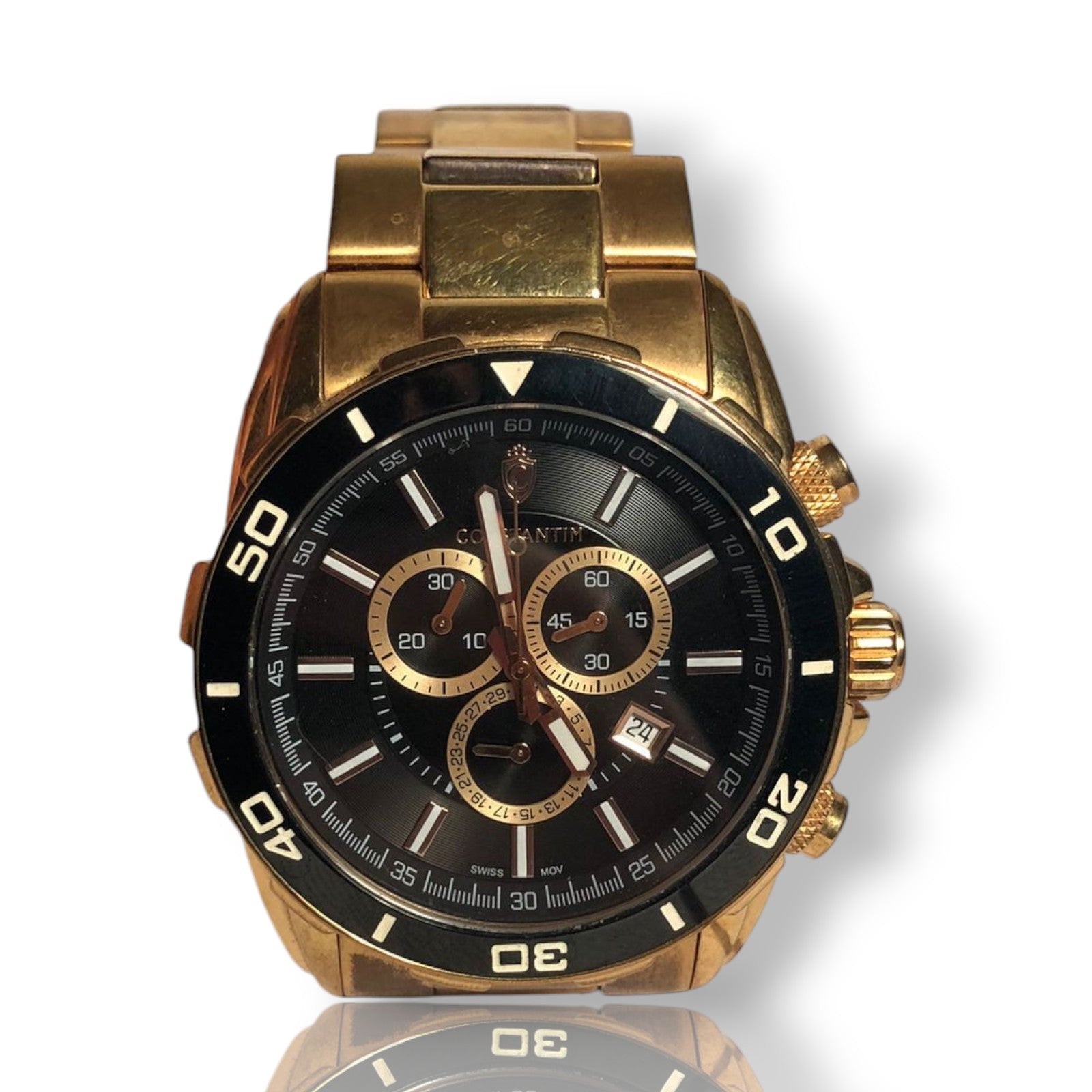 Relógio Constantim Suiço Cronometro Calendário Digital 6047G-G a prova d'agua dourado